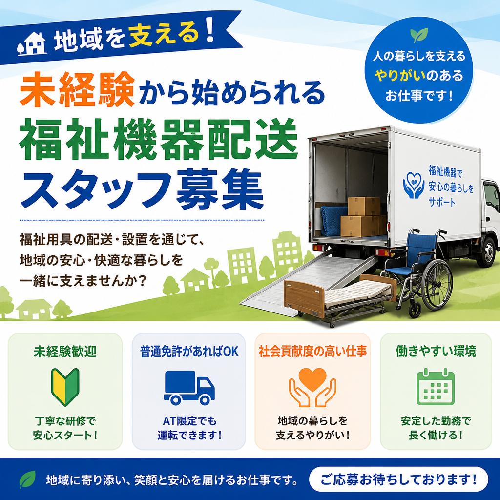 地域を支える！未経験から始められる福祉機器配送スタッフ募集