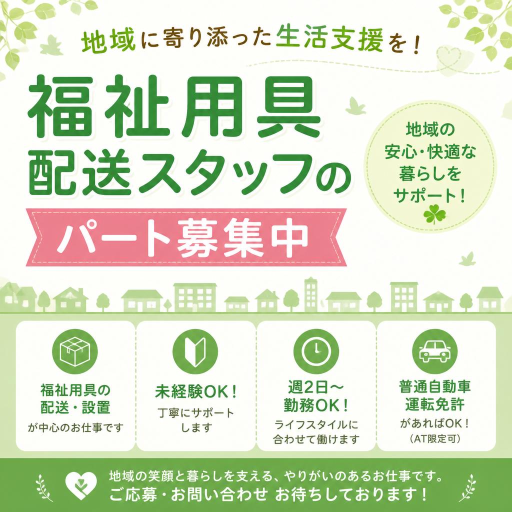 【長浜市】地域に寄り添った生活支援を！ 福祉用具配送スタッフのパート募集中
